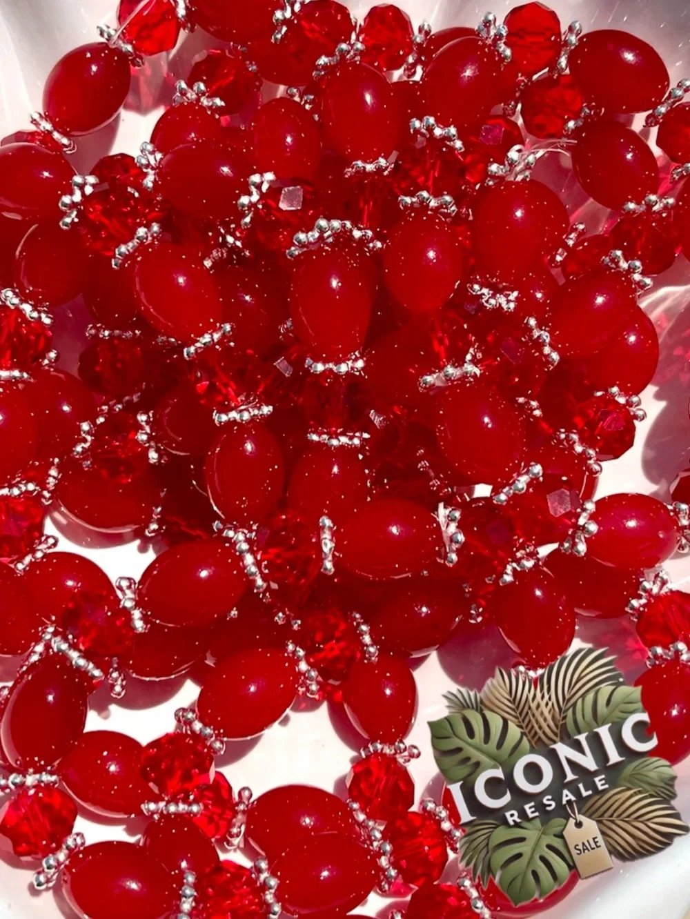 Red Glass Beaded Bracelet With Silver Accent NWOT